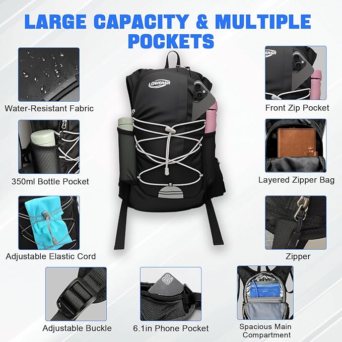 Hydration Backpack 20L Lightweight Breathable Water Backpack with 2L Water Bladder, Adjustable Chest Straps Running Hydration Vest for Cycling, Hiking, Climbing