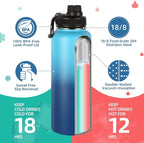 Volhoply Insulated Water Bottles Bulk 4 Pack, 40 oz Stainless Steel Sports Bottle with Paracord Handle & Spout Lid, Double Walled Vacuum Metal Travel Water Jug for Adults(Green Blue,4 Set)