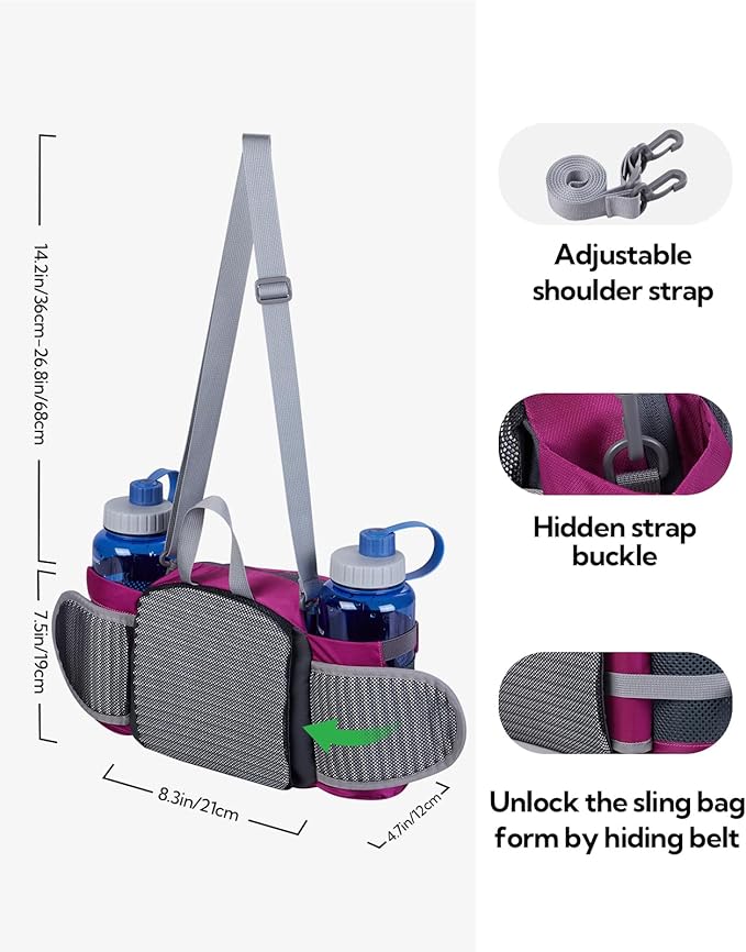 WATERFLY Fanny Pack Waist Bag: Fannie Pack 2 Water Bottle Holders Lumbar Belt Hiking Walking Running Jogging Camping Large Woman Man (Bottle Not Included)