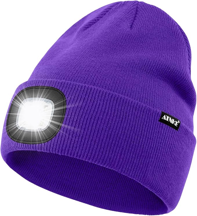 ATNKE LED Lighted Beanie Hat,USB Rechargeable 4 LED Running Headlamp Bright Cap with The Light Gifts for Men and Women