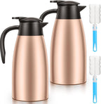 2 PCS 68 OZ Thermal Coffee Carafe, Insulated Stainless Steel Coffee Carafe Double Walled Vacuum Thermal Pot Flask with Brushes Thermos for Keeping Hot Coffee Tea Home and Office (Gold)