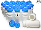 Rolling Sands USA Made 20 Ounce Sports Water Bottles - 24-Pack Bulk BPA-Free Blank Sports Bottles for Teams & Classrooms - White Bottle/Blue Lid, No Smell No Taste