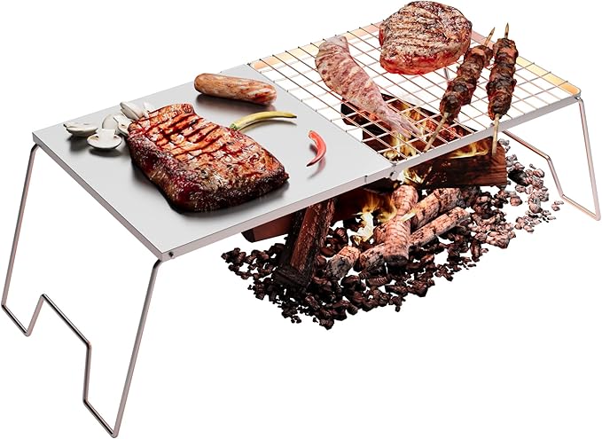 Folding Campfire Grill, 23.6" Heavy Duty Stainless Steel Grill, Grates Over Fire Pit, Portable Outdoor BBQ Camping Grill