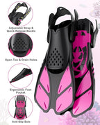 Snorkeling Gear for Kids Teens, Full Face Snorkel Mask & Adjustable Swim Fins Snorkel Set, Panoramic View Snorkel Mask with Dry Top System & Gear Bag, Anti-Fog Anti-Leak