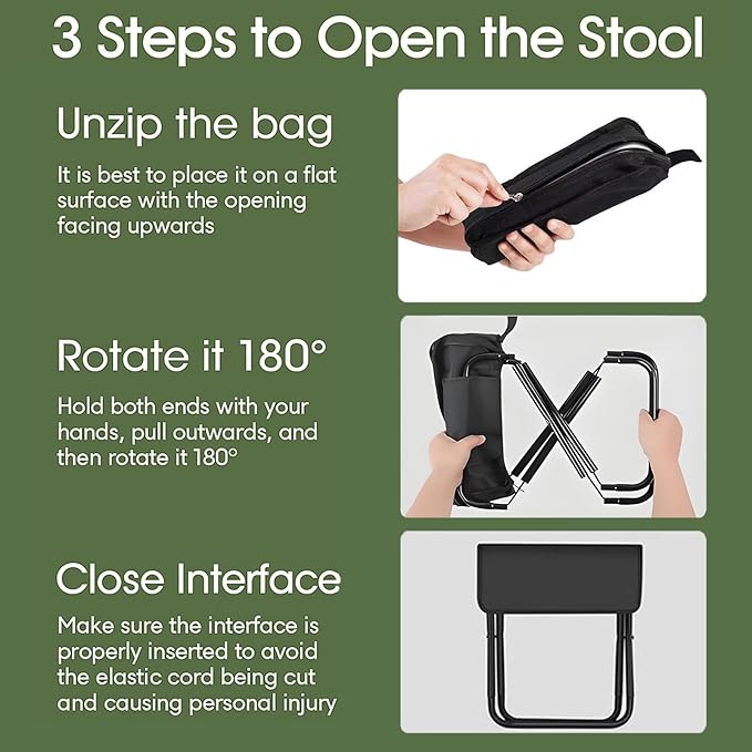 Baiao Camping Stool, Portable Folding Stool with Carry Bag, 13Inch Aluminum Alloy Bracket, 1.5lbs Lightweight, for Travel, Hiking, BBQ, Fishing, Beach(Black)