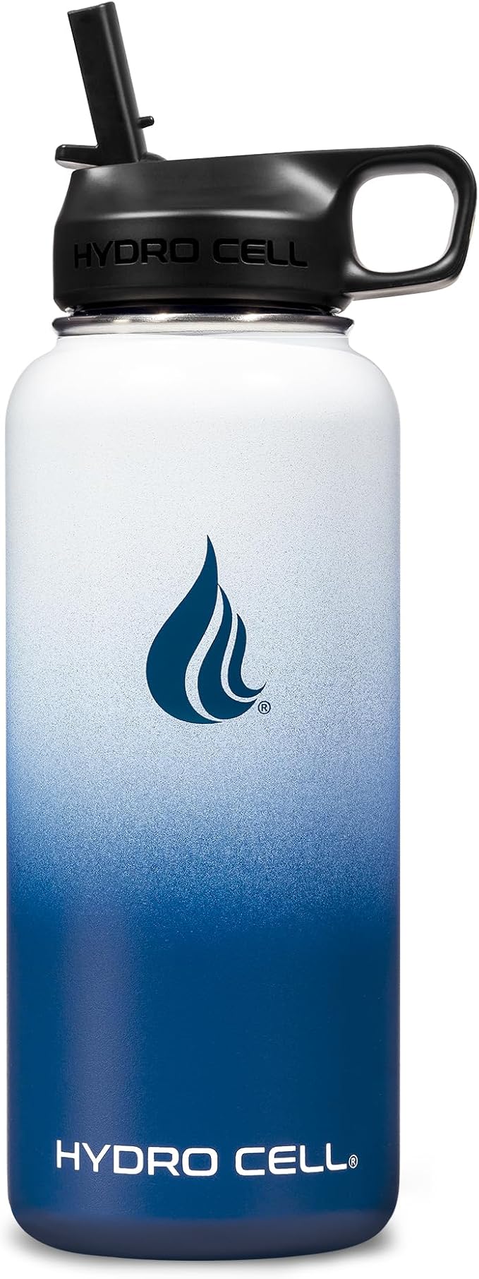 HYDRO CELL Stainless Steel Insulated Water Bottle with Straw - For Cold & Hot Drinks - Metal Vacuum Flask with Screw Cap and Modern Leakproof Sport Thermos for Adults (Navy/White 32oz)