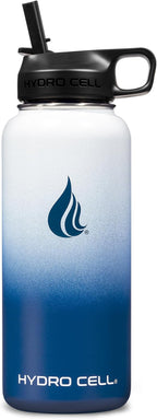 HYDRO CELL Stainless Steel Insulated Water Bottle with Straw - For Cold & Hot Drinks - Metal Vacuum Flask with Screw Cap and Modern Leakproof Sport Thermos for Adults (Navy/White 32oz)