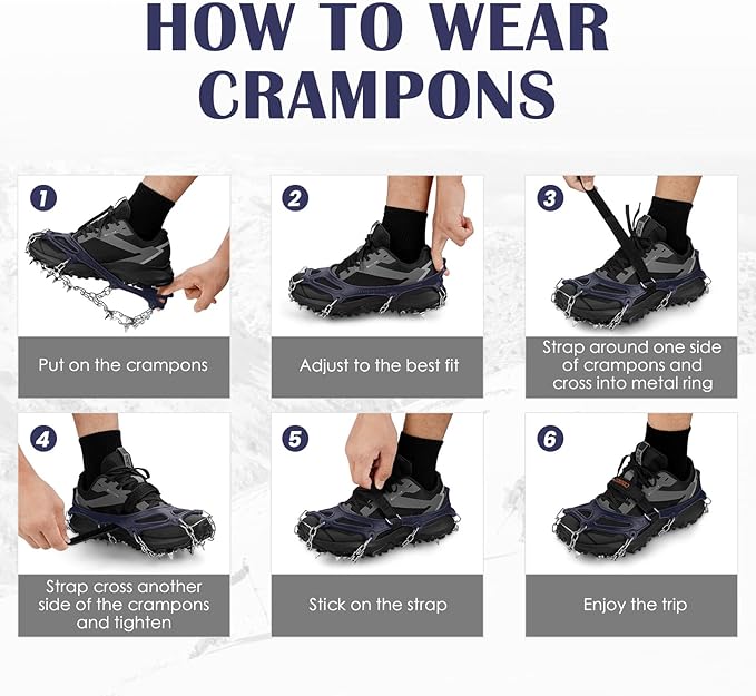 Crampons Ice Cleats Traction Snow Grips for Boots Shoes Women Men Anti Slip 19 Stainless Steel Spikes Safe Protect for Hiking Fishing Walking Climbing Mountaineering