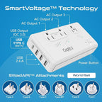 Ceptics 2000W Travel Voltage Converter for Hair Dryer & 200W Convert 220V to 110V for Curling Iron, Straightener, Chargers, Step Down World Power 4 USB Charging QC 3.0 SWadApt Type A, B, C, E/F, G, I