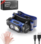 WORKPRO Rechargeable Headlamp, 700LM Super Bright Head Lamp with Motion Sensor, Memory Function, Turbo Mode, Waterproof Headlight for Camping, Hiking, Running, Repair