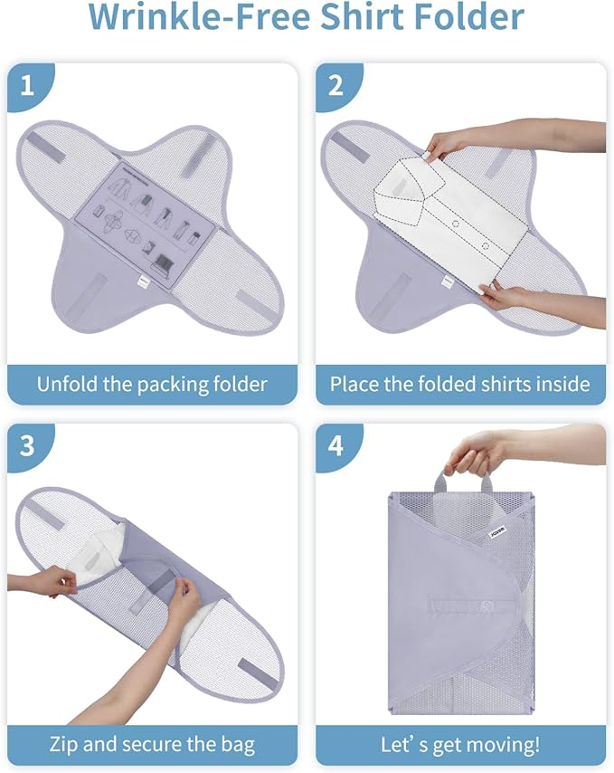 WANDF 7 Set Compression Packing Cubes for Travel, Shirt Folder for Wrinkle-Free, Suitcase Organizer Bags Set for Carry-On Checked Luggage Duffle Bag Women Men(Gray-blue)