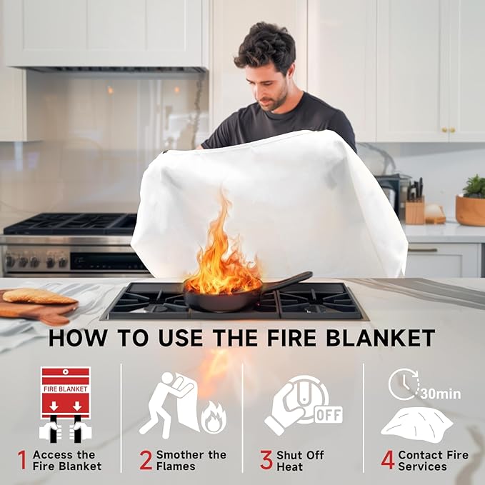 Fire Blanket Emergency for Home Kitchen - 6 Pack 40"x40" Fireproof Safety Protection Fiberglass Flame Retardant Blankets Survival Essential Kit for House Car Camping Outdoor Fireplace Grill BBQ