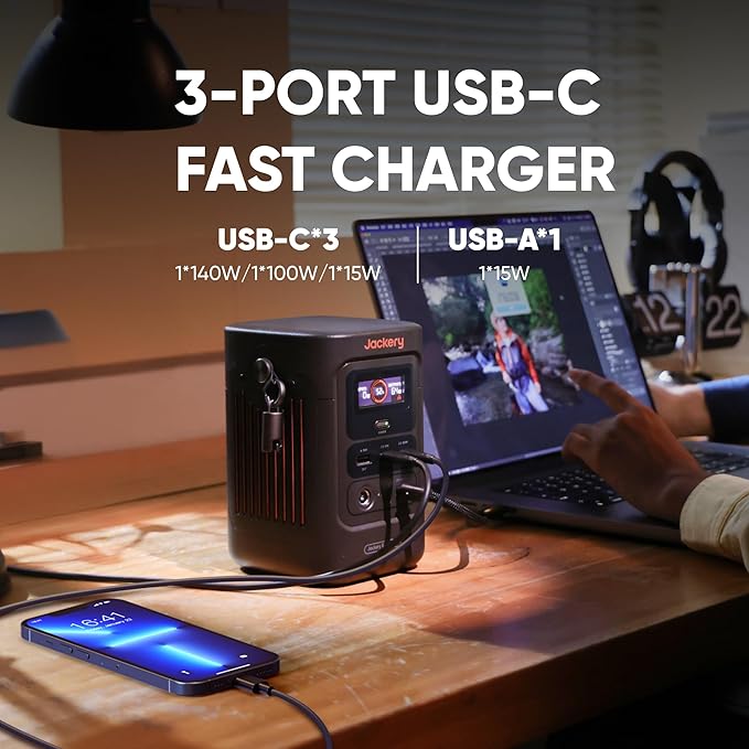Jackery Portable Power Station Explorer 240D, 256Wh Backup Lithium Battery, with 102W GaN 3-Port Fast Charger