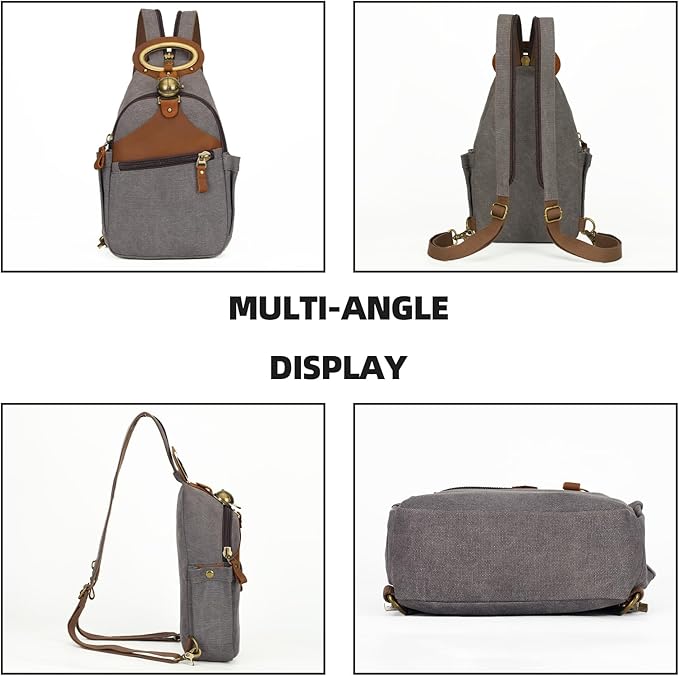 KouLi Buir Canvas Sling bag,Small Crossbody Backpack,Convertible Chest Bag Casual Daypack For Outdoor Cycling Hiking Travel (B3611-D.Grey-N)