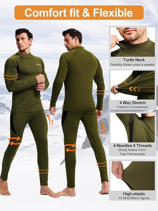 romision Thermal Underwear for Men Long Johns Fleece Lined Hunting Gear Bottom Top Set Base Layer for Cold Weather Gift