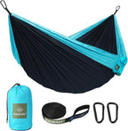 Camping Hammock,Camping Essentials,Lightweight Portable Double & Single Hammock with Tree Straps, Camping Gear for Outside Hiking Camping Beach Backpack Travel, Blue & Light Black, Large
