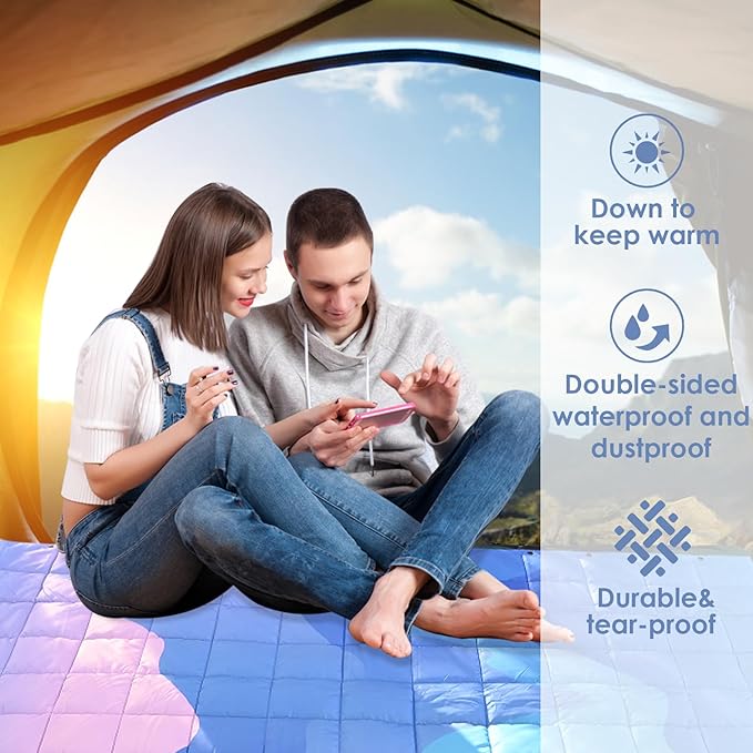 Lightweight Camping Blankets Outdoor Down Alternative Puffy Printed Camping Blanket Waterproof Large Silk Cotton Blanket Packable Warm for Trave Picnic Hiking Camping Cold Weather 78" x 55"