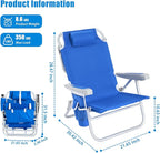 SUNNYFEEL Low Beach Chair 2 Pack, 5-Position Lay Flat Reclining, Backpack Portable Folding Chairs with Cooler Bag & Cup Holder, Heavy Duty 350 LBS, Compact for Beach, Camping, Travel