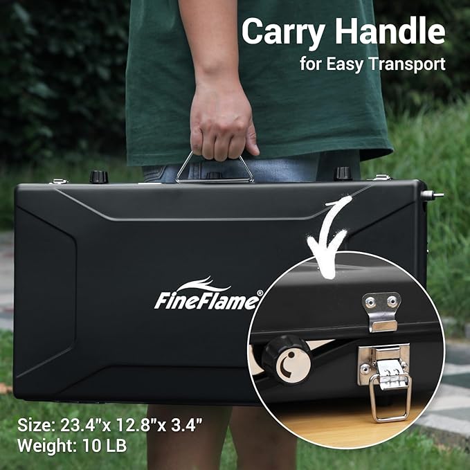 Camping Stove, 3 Burners Propane Portable Camp Stove with Regulator & Griddle, Push-Button Instant Ignition, Portable Camp Grill, Adjustable Burners for Camping Cooking (BLACK-20400 BTUs)