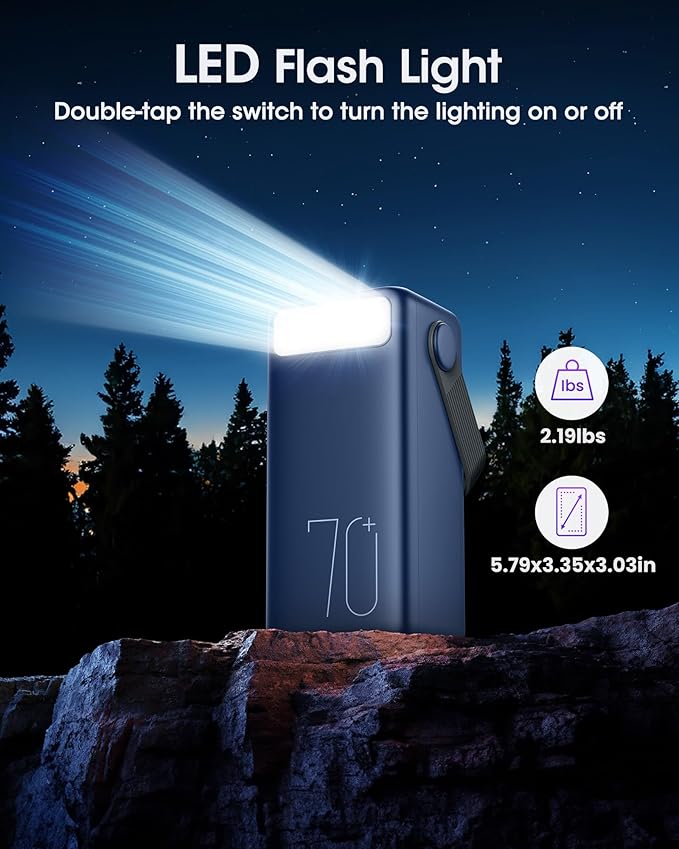 Portable Charger Power Bank 70000mAh, 22.5W Fast Charging USB C Battery Pack, 3 Outputs, LED Display & LED Light, External Huge Capacity Battery Bank for iPhone, Samsung, iPad, Outdoors Emergency