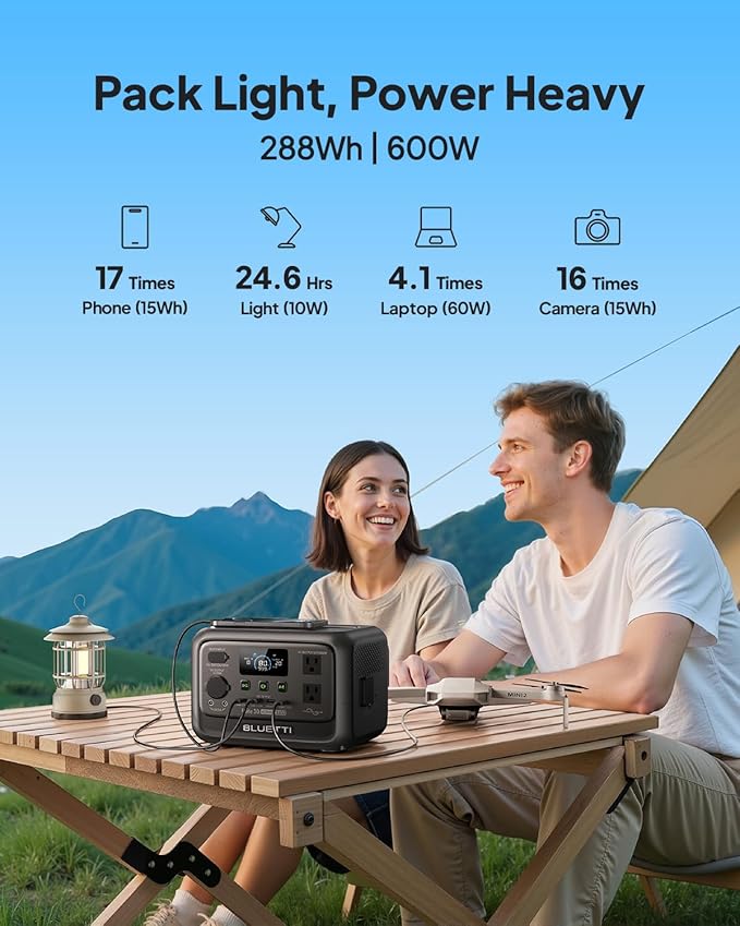 BLUETTI Elite 30 V2 Solar Generator with 200W Solar Panel (Ships Separately), 288Wh Portable Power Station, 600W AC Outlets (1500W Power Lifting), LFP Battery Backup for Camping, Home, Emergency