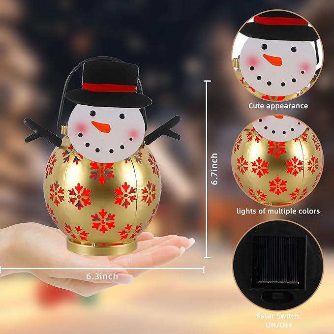 Snowman Christmas Decorations Solar Powered with LED Lights Outdoor Christmas Lanterns for Porch, Solar Snowman Lights Outdoor for Holiday Decor
