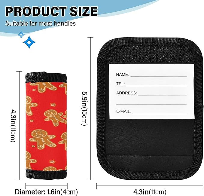 2 Pack Christmas Cookies Luggage Handle Wrap, Detachable Luggage Tag, Neoprene Suitcase Wrap with Comfort Grip & Bright Identifier for Suitcase, Travel Bag, Sports Bag
