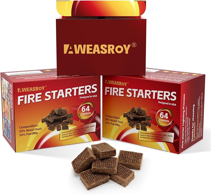 Fire Starter Squares 192 - Fire Starters for Fireplace,Chimney,BBQ Grill,Camping Fire,Wood Stove - Water Resistant and Safe Odourless - Camping Accessories