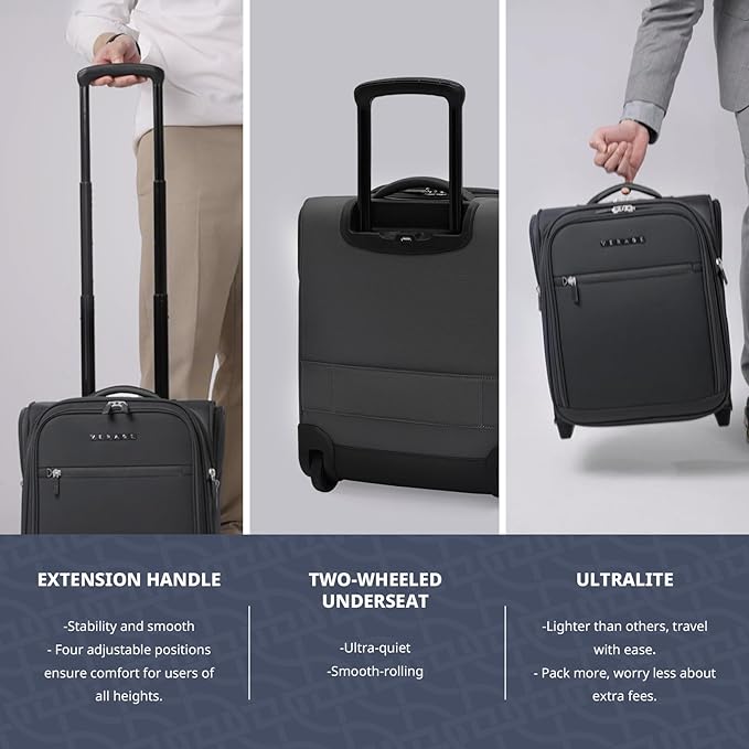 Verage Carry On Underseat Luggage with 2 Wheels & USB Port, 16 Inch Wheeled Spinner Bag Carry-on Luggages for Airlines, Lightweight Suitcase Men Women, Pilots and Crew(16-Inch Rolling Underseat Pro)
