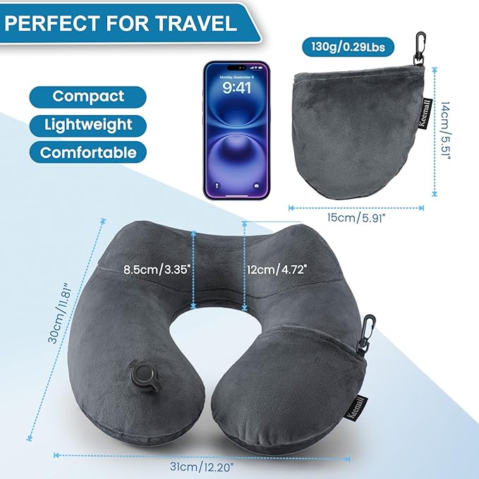 Inflatable Travel Pillows for Airplanes, Easy Blow Up Inflatable Travel Neck Pillows for Air Travel Sleeping Long Flight, Comfort Travel Air Pillows for Car Train Office Nap Camping