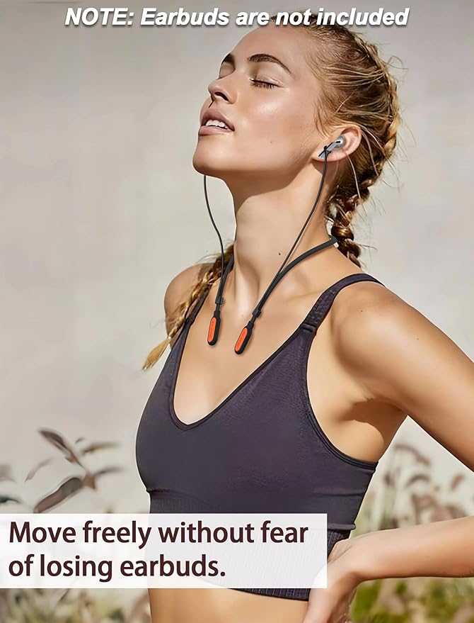 HALLJOY for Galaxy Buds 4/4 Pro/Buds 3/3 Pro Strap Neckband, Anti-Lost Accessories, Support Volume Control, Ergonomic Design, Fit Airpods Pro 3/2/1, Airpods 4, 3, 2, 1, Black Band/Orange Tip