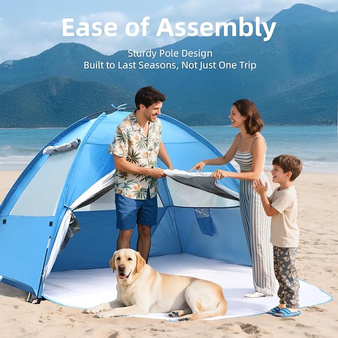 Beach Tent Sun Shelter for 4/5 Person - UPF 50+ UV Protection Portable Beach Shade Sun Canopy, Waterproof & Lightweight, Easy Setup Beach Tent for Family Beach Trips, Picnics, Camping