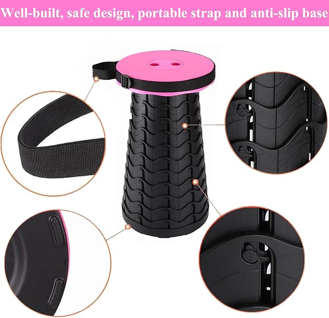 Fishboy Upgraded Collapsible Stool, 400lbs Max Weight, Lightweight But Sturdy, Portable Retractable Folding Telescoping Foldable Camping Stool for Adults Outdoor Fishing Hiking BBQ