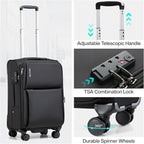 Hanke 3 Piece Luggage Sets Softside Expandable Carry On Luggage Set Travel Suitcase Sets with Spinner Wheels TSA Approved Luggage(Black, 20in/24in/28in)