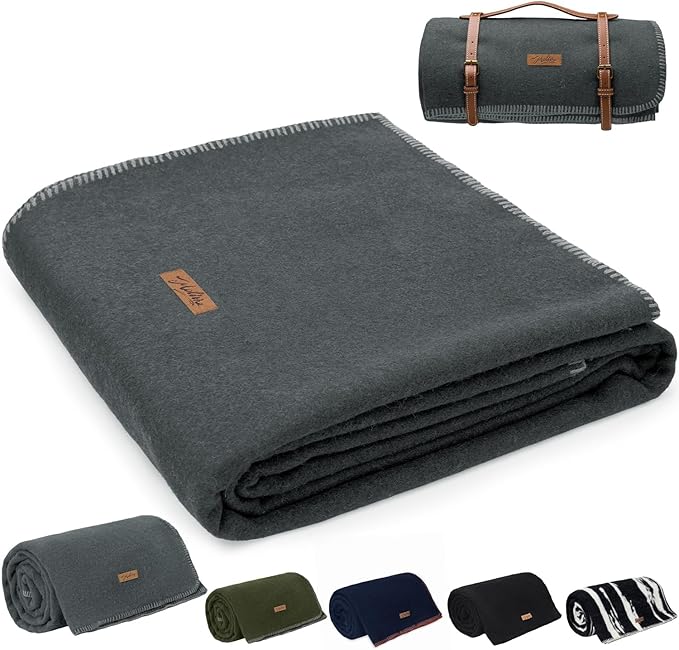 100% Wool Blanket, 48" x 62", Warm, Thick, Washable, Military Wool Blanket, Great for Camping, Outdoors, Sporting Events, Survival Kits