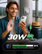 JOYROOM iPhone 14 13 Charger Fast Charging, 3-Port GaN USB C Block, 30W Type C Charging Block with Foldable Power Adapter for iPhone 12/13/14/15/16/17, iPad, Galaxy, and More (Blue)