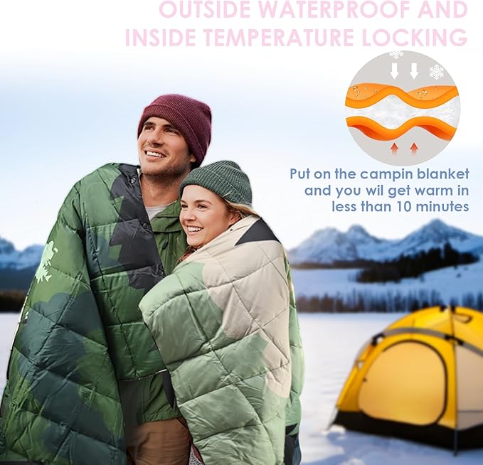 Lightweight Camping Blankets Outdoor Down Alternative Puffy Printed Camping Blanket Waterproof Large Silk Cotton Blanket Packable Warm for Trave Picnic Hiking Camping Cold Weather 78" x 55"