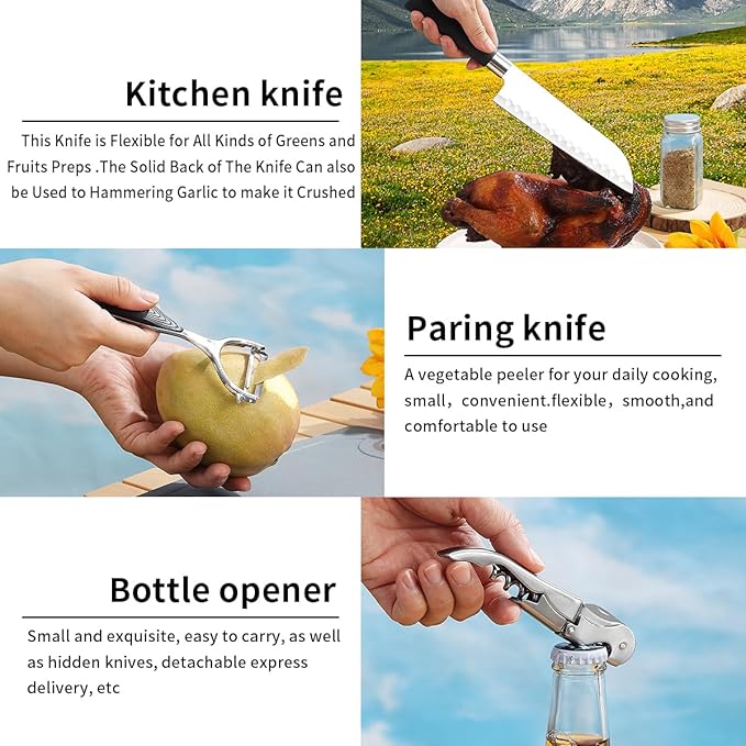 Evanda Camping Kitchen Cooking Utensil Set 10 Piece, Stainless Steel Outdoor Cooking and Grilling Utensil Organizer Travel Set Perfect for Travel, Camping, RVs, BBQs, Picnics, Parties and More