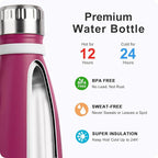 9 oz Water Bottle for Kids Stainless Steel Vacuum Insulated Flask Cola Shape Leak Proof Sports Water Bottle (Fuchsia Red)