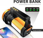 Rechargeable Spotlight Flashlight 15000 Lumen Handheld Spotlight 10800mah LED Big Searchlight Twin Side Flood Light for During Hurricane Emergency LED Lanterns Outages Hunting Hiking Boating Camping