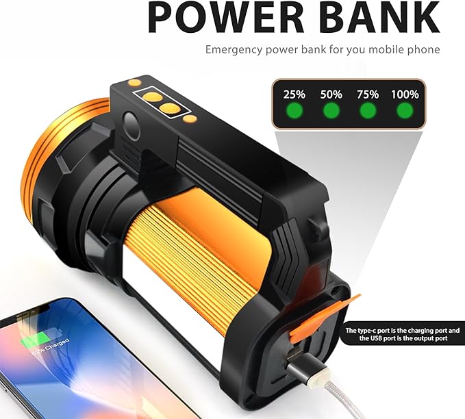 Rechargeable Spotlight Flashlight 15000 Lumen Handheld Spotlight 10800mah LED Big Searchlight Twin Side Flood Light for During Hurricane Emergency LED Lanterns Outages Hunting Hiking Boating Camping