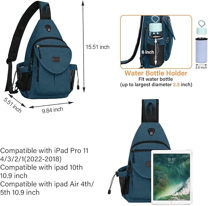 MOSISO Sling Backpack,Canvas Crossbody Hiking Daypack Bag with Anti-theft Pocket, Teal Green