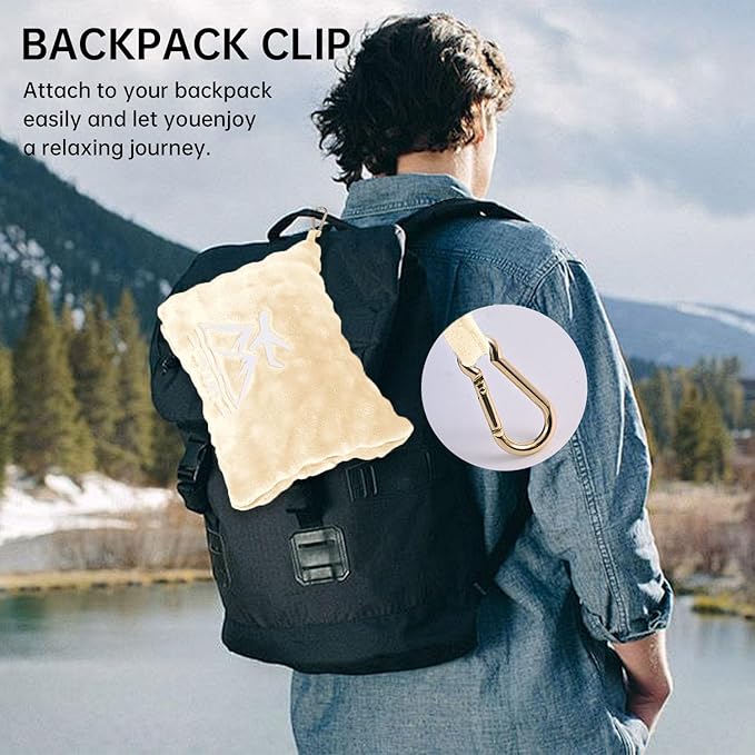 Travel Blanket and Pillow-2-in-1, Ultra-Soft&Compact, One-Piece Airplane Blanket with Hand Luggage Belt and Backpack Clip,Travelers Accessories Gifts, 61x43 Inches(White)