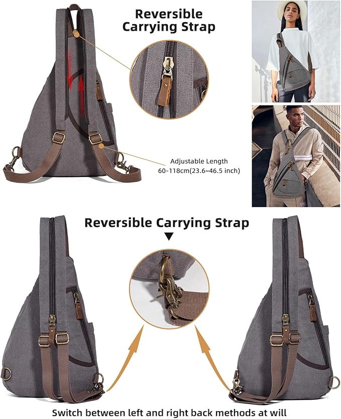 KL928 Canvas Sling Bag - Small Crossbody Backpack Shoulder Casual Daypack Rucksack for Men Women(Large Version)