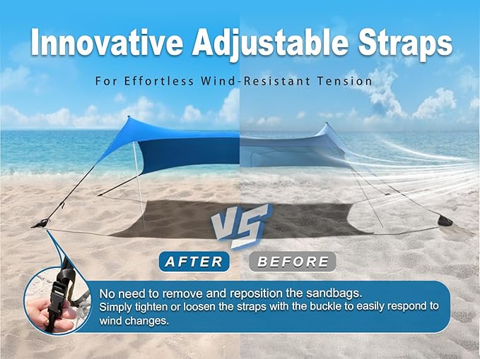 10×10ft UPF50+ Beach Tent Sun Shelter, Windproof Stable Outdoor Pop Up Beach Shade Canopy for Camping, Fishing, Backyard Fun or Picnics, 4 Poles