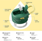 IDEUS Insulated Stainless Steel Water Bottle with 2 Leak-Proof Lids, Thermal Water Flask for Hiking Biking, 40oz, Green