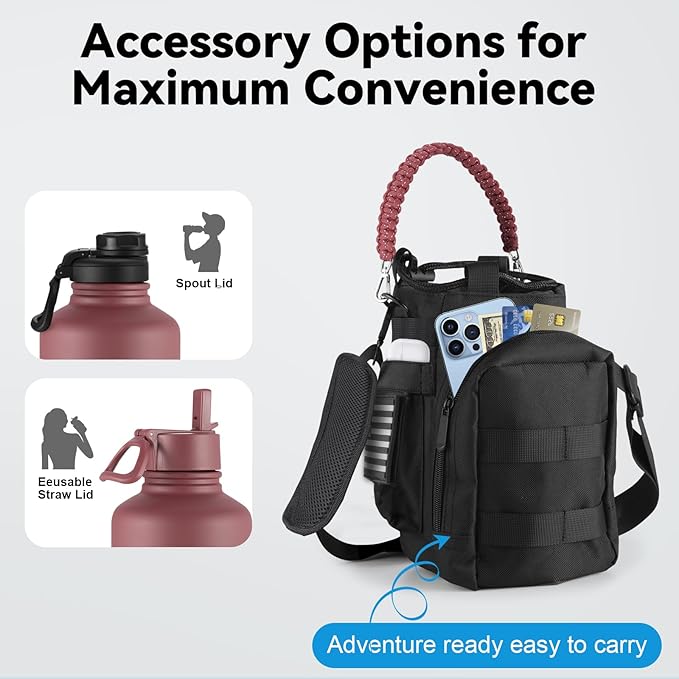 KXIAOCHEN Insulated Water Bottle, Stainless Steel Water Bottle, 2 Lids (Straw and Handle Lid),Wide Mouth Metal Water Bottles Keep Hot and Cold, Double Walled, Thermo Mug, Metal Canteen