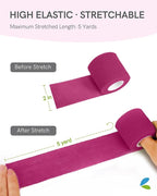 FriCARE Self Adhesive Bandage Wrap, Medical Tape in First Aid Kit, Cohesive Bandages for Wounds Sport Vet, 2 Inches X 5 Yards 6 Rolls, Magenta