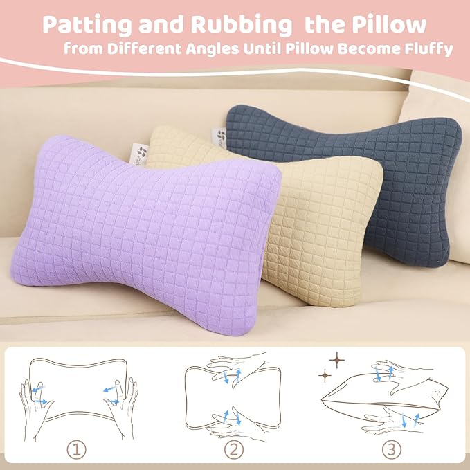 vocheer 11x7in Mini Travel Pillow, Small Pillows for Sleeping, Tiny Pillows for Neck, Wrist, Lumbar and Knee, Pets Pillow, Cotton, Cover Removable, Machine Washable (Purple-2PC)