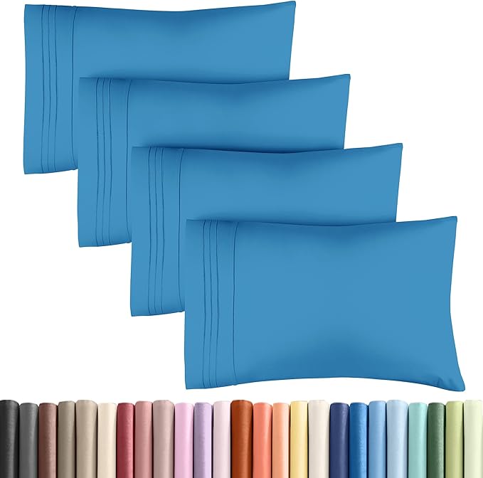 Pillowcases - Ultra Soft Hotel Quality Pillowcase Covers - Comfy, Cozy & Wrinkle Free - Shrinkage and Fade Resistant - Machine Washable Pillow Protectors - (Queen, Denim Blue, 4 Piece Set)
